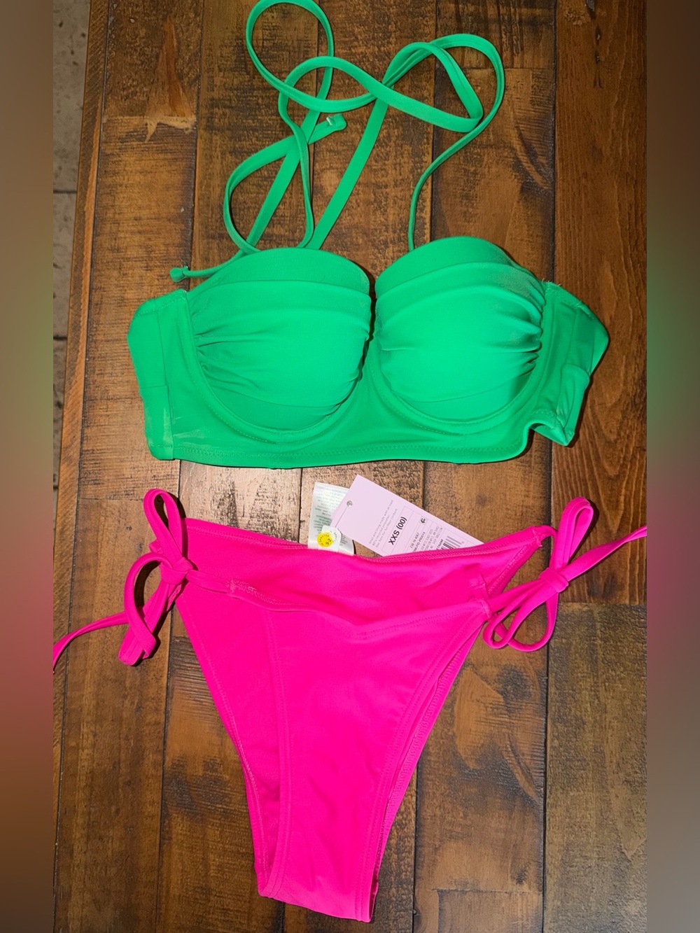 Target Green Bandeau Bikini Top and Hot Pink Tie-Side Bottoms
